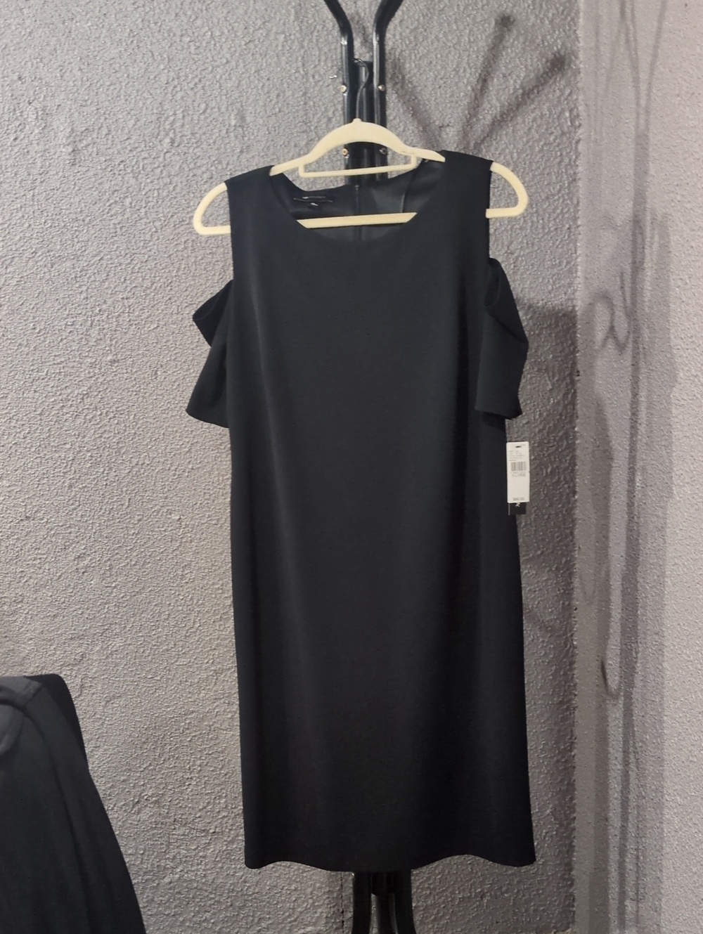 AB Studio Black Cold-Shoulder Midi Dress